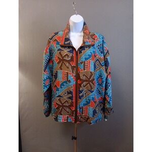 Vintage EVR Silk Aztec Geo Bomber Zip Jacket Unisex Medium Oversized